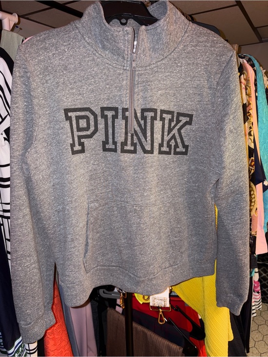 PINK Victoria's Secret Sweaters - PINK Victoria's Secret Gray Half-Zip Crew Sweatshirt